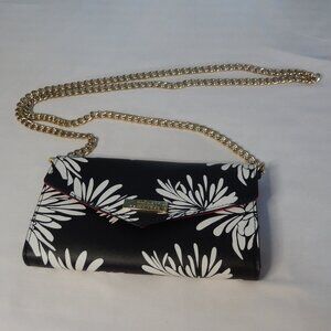 Trina Turk Crossbody Gold Chain Flower Wallet Purse in Black and White